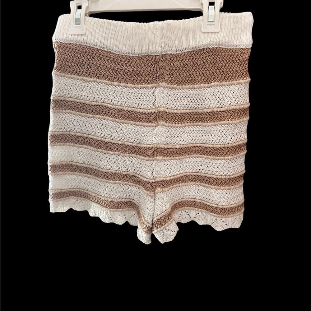 Maison NYC Women's Striped Knit Shorts - White and Tan - Picture 2 of 4